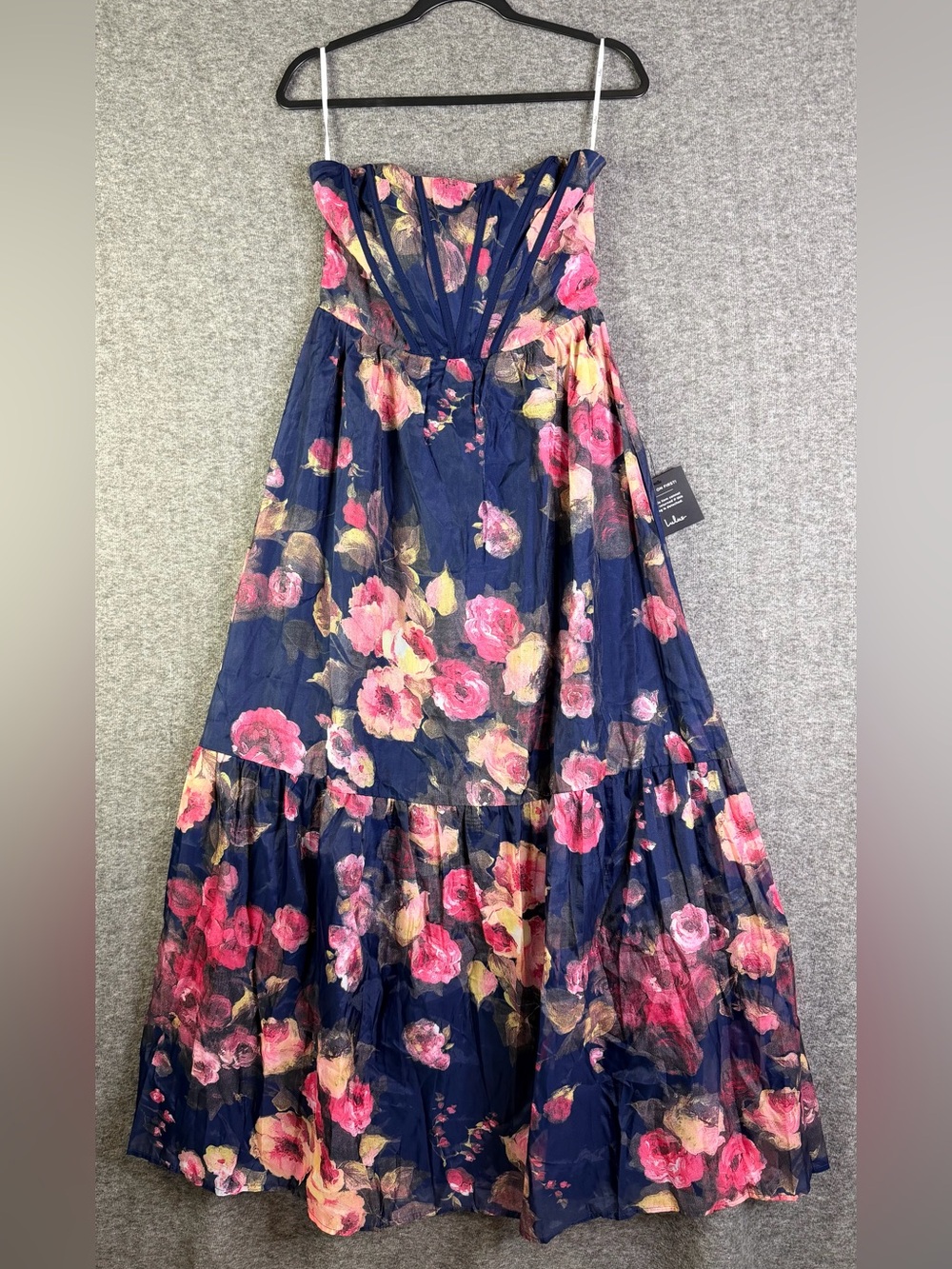 Lulus Roane Navy Floral Organza Bustier Maxi Dress Size M NWT - Picture 6 of 12